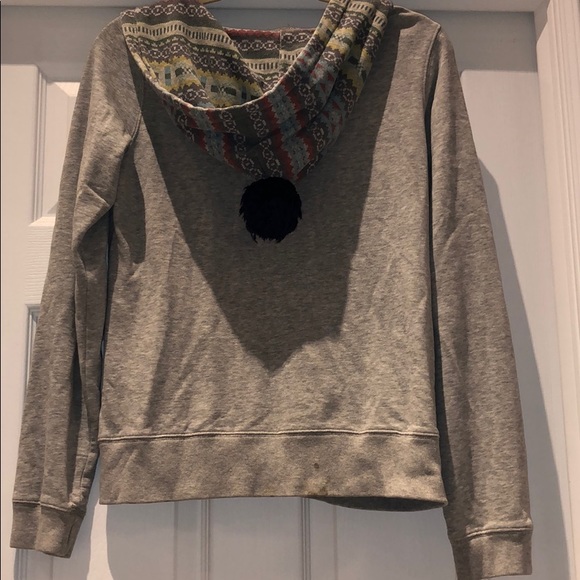 Grey pullover boho hoodie Pom Pom size small - Picture 2 of 8